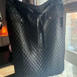 New York Clothing Company Black Quilted Faux Leather Tie-Front Pencil Skirt